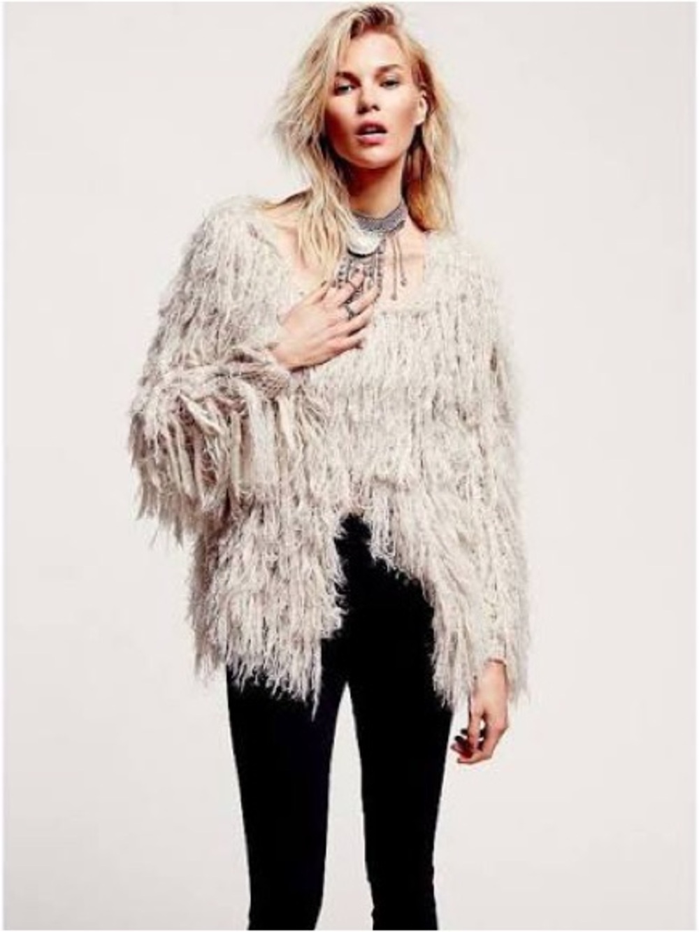 FREE PEOPLE FAITHFUL CARDI Boho Fringe Vintage 70’s Inspired Soft Wool Blend